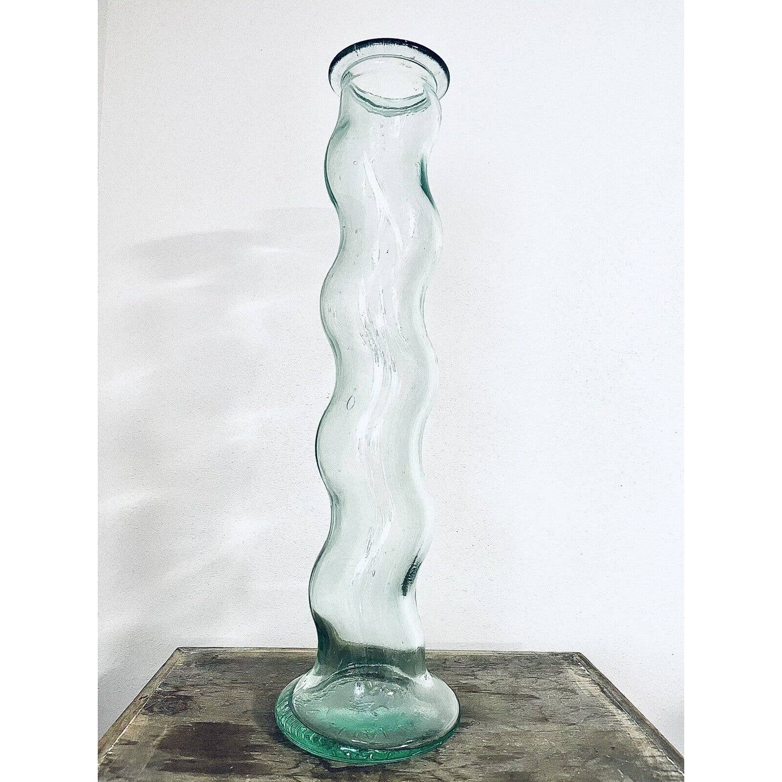 SVE A Made In Italy 23” Tall Wavy Twist Green Glass Floor Vase Vtg EXCEPTIONAL
