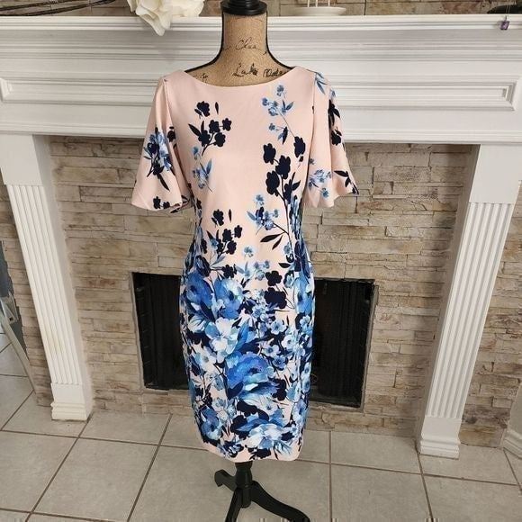 Eliza J. Floral puffed statement sleeve bodycon dress size 8 new!!!!