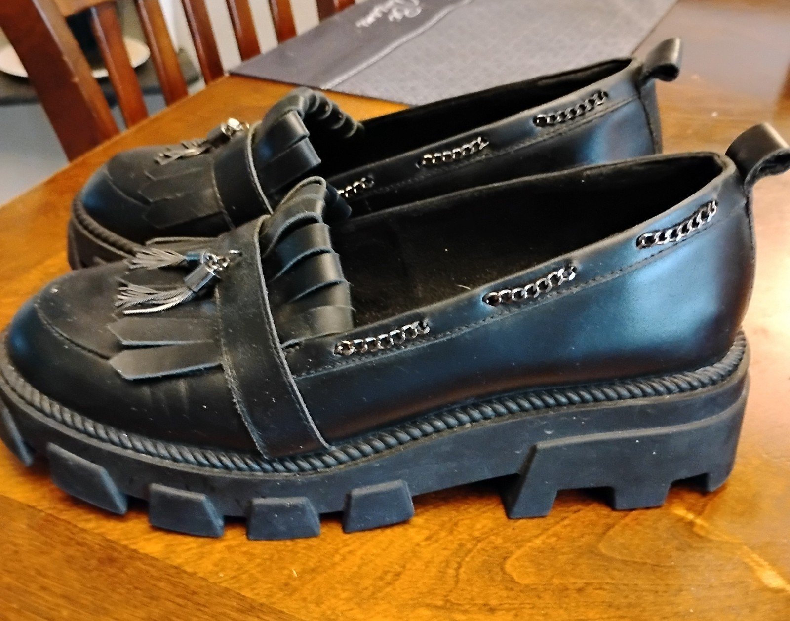 Kelsi Dagger Women's Loafers Size 9 Black Leather Brooklyn Burke Tassels Chain