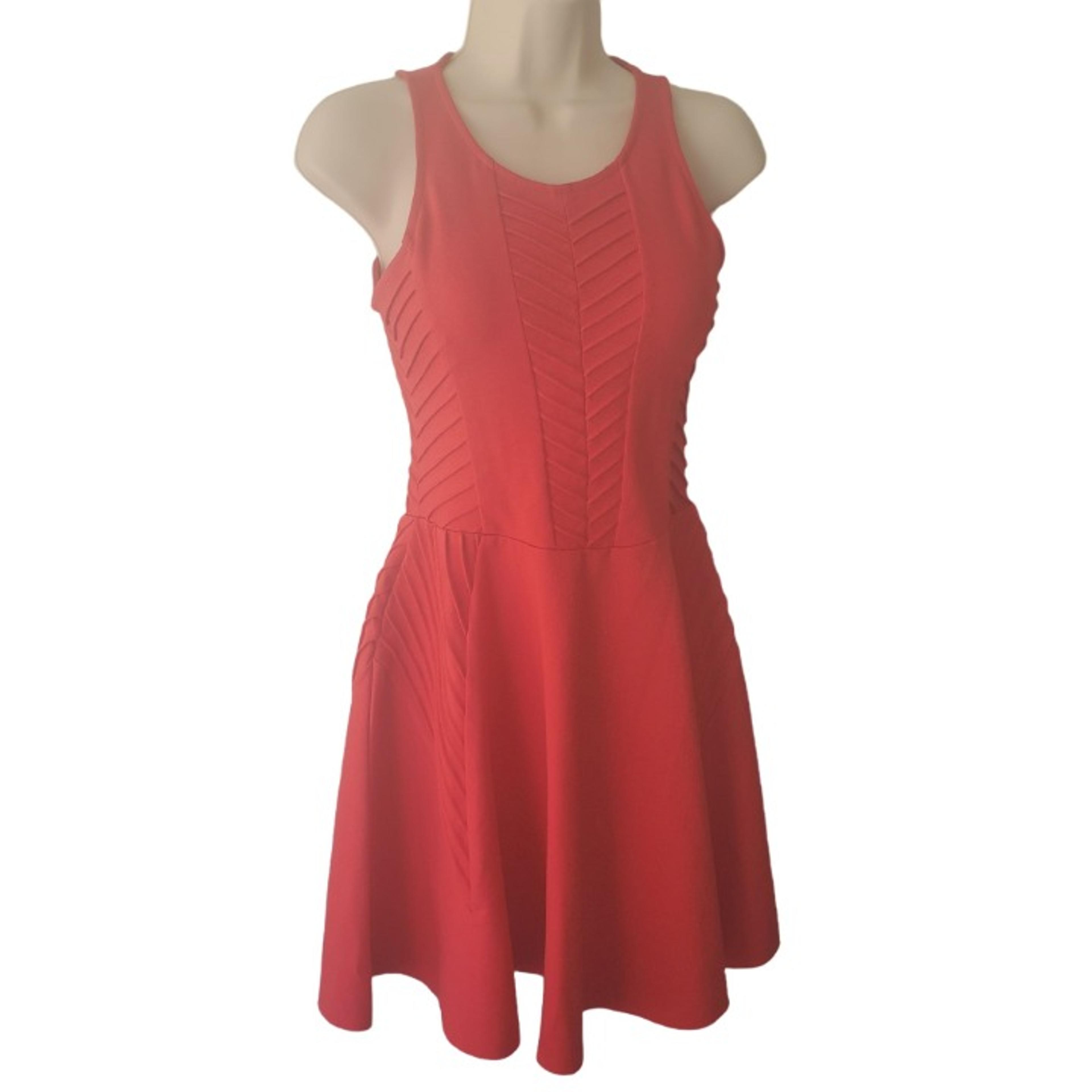 Parker Red Knit Halter Short Dress Sleeveless Fit Flare Pleat Detail Women Small