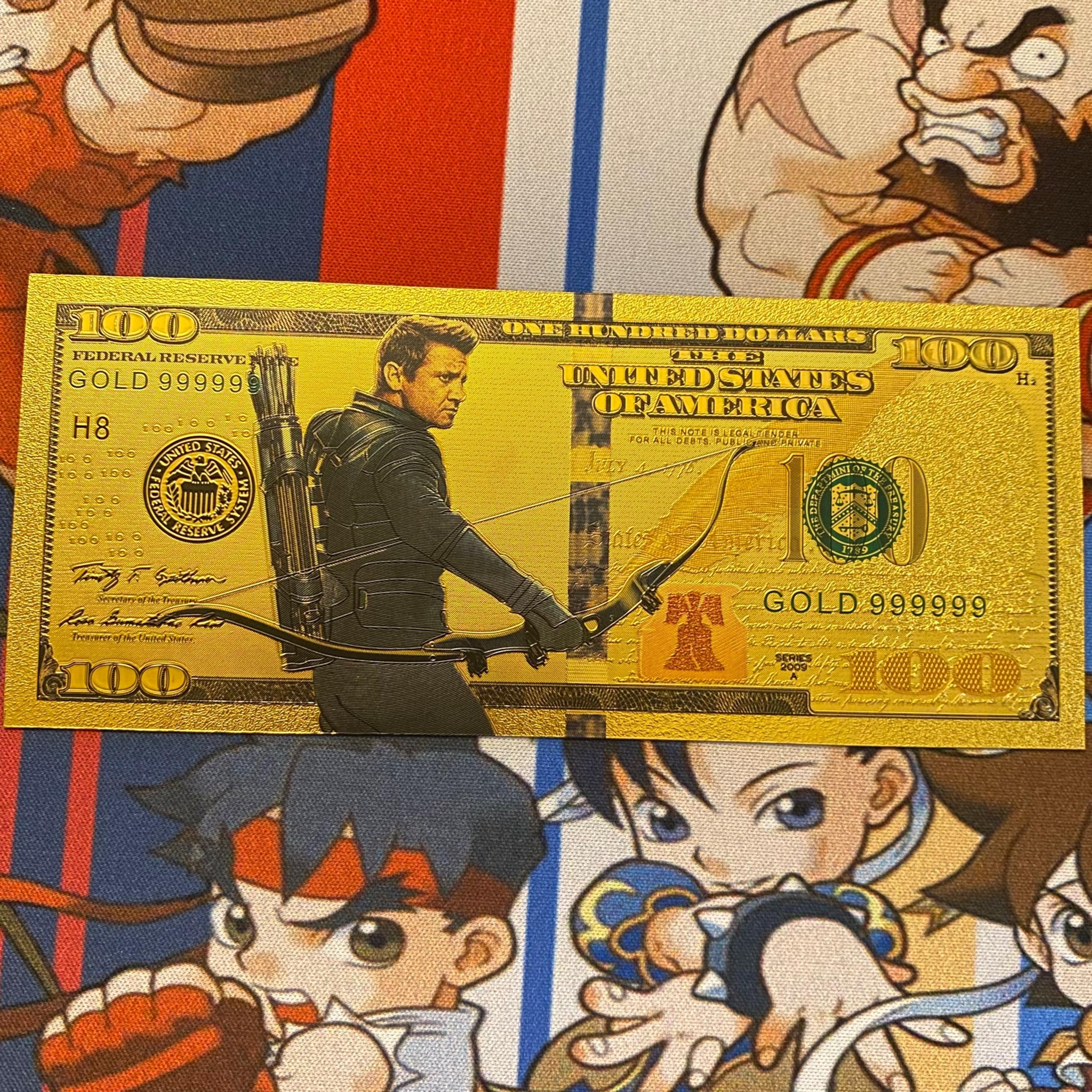 24k Gold Plated Hawkeye, Barton Banknote/Bill, Marvel, Avengers