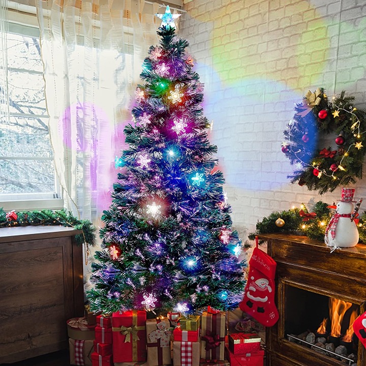 6 ft Christmas Artificial Tree Snowflakes and Top Star