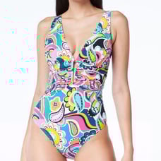 Bleu by Rod Beattie Keyhole Ruched-Waist One-Piece Swimsuit size 10 NWT