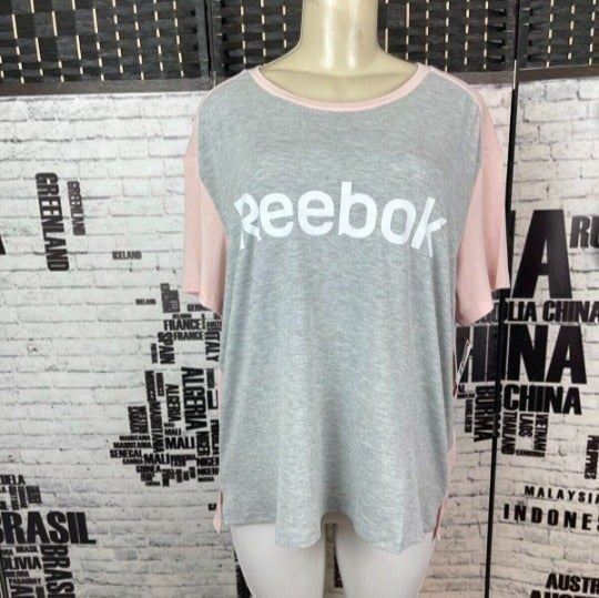 Reebok XXL Gray-Pink Logo Crew Neck Short Sleeve Tee