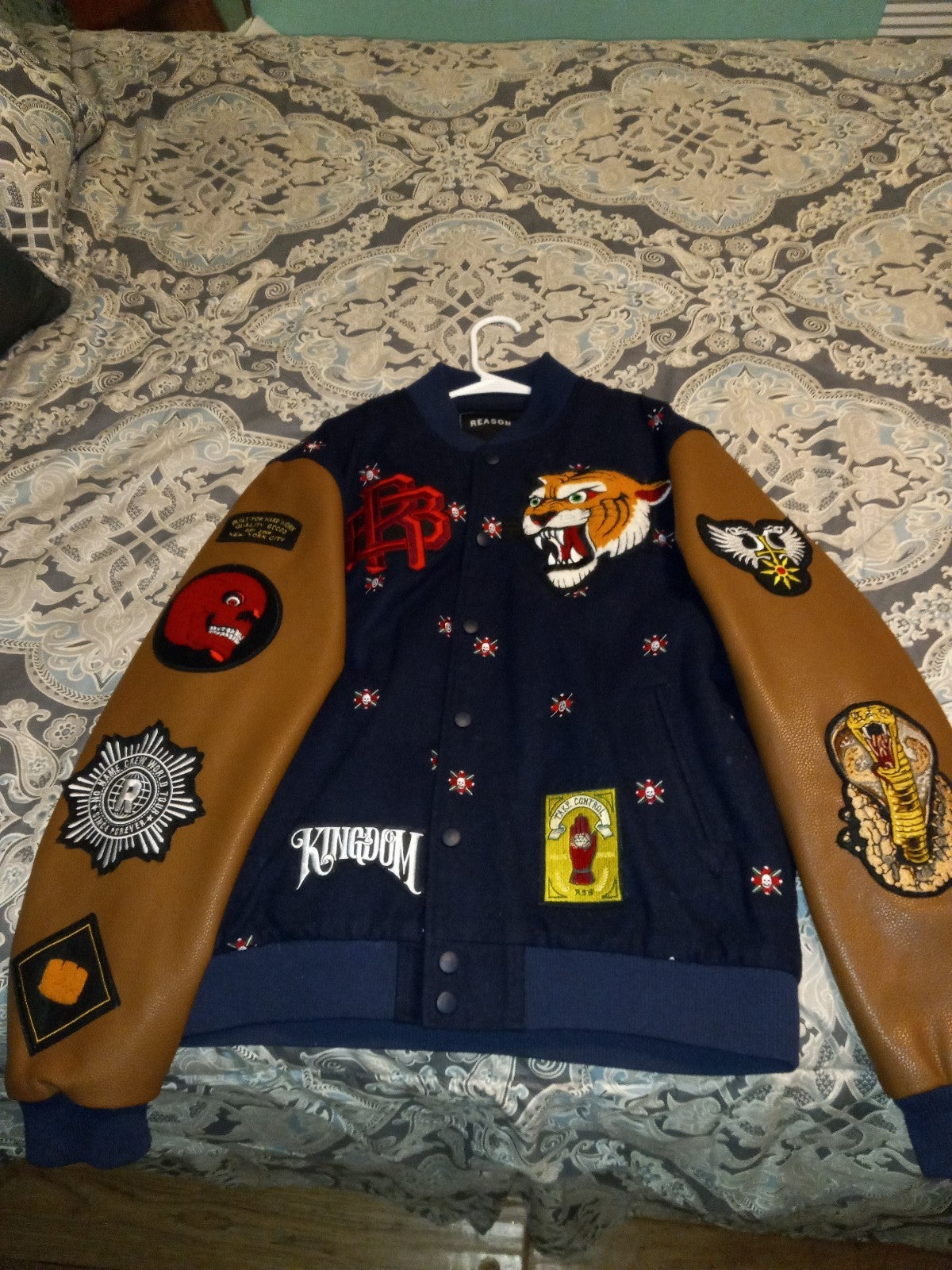 Reason brand rare drop leather bomber jacket