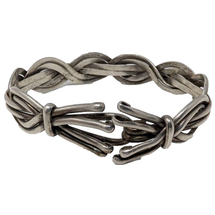 Vintage Sterling Silver Twisted Interlocking Wire Cuff Bracelet Braided Jewelry