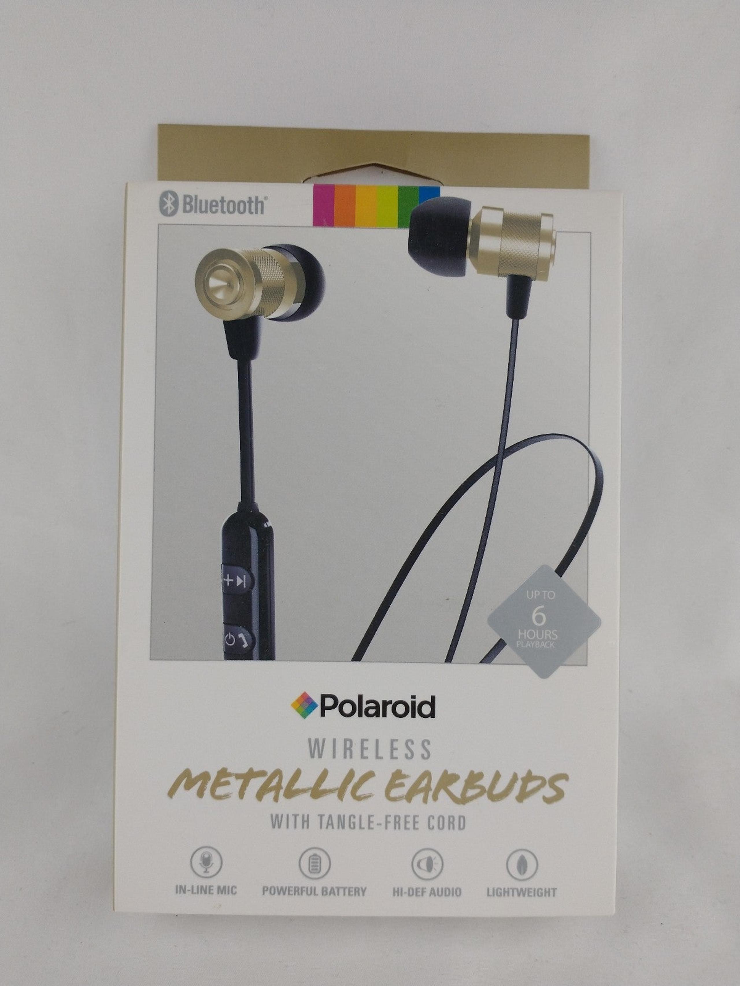 Polaroid Bluetooth Wireless Metallic Earbuds Headphones Tangle Free 6 hr Charge