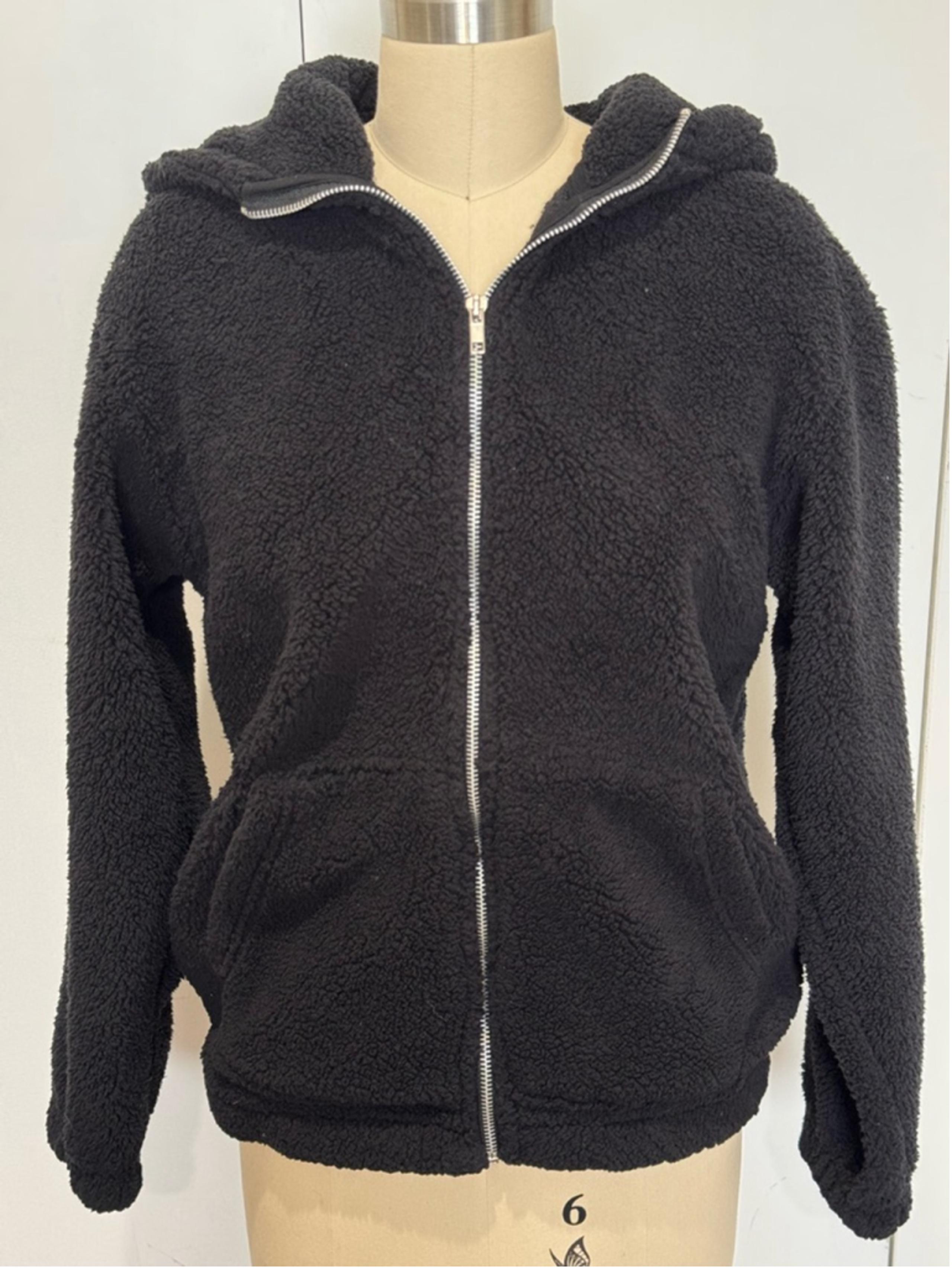 Women's Forever 21 Black Sherpa Hoodie zip front Jacket Size M