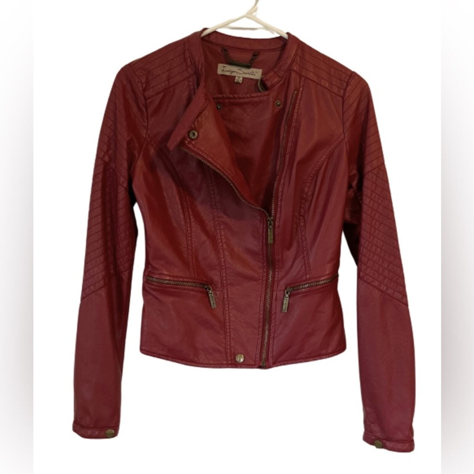 Dark Red Faux Leather Moto Style Jacket Sz S by Indigo Saints