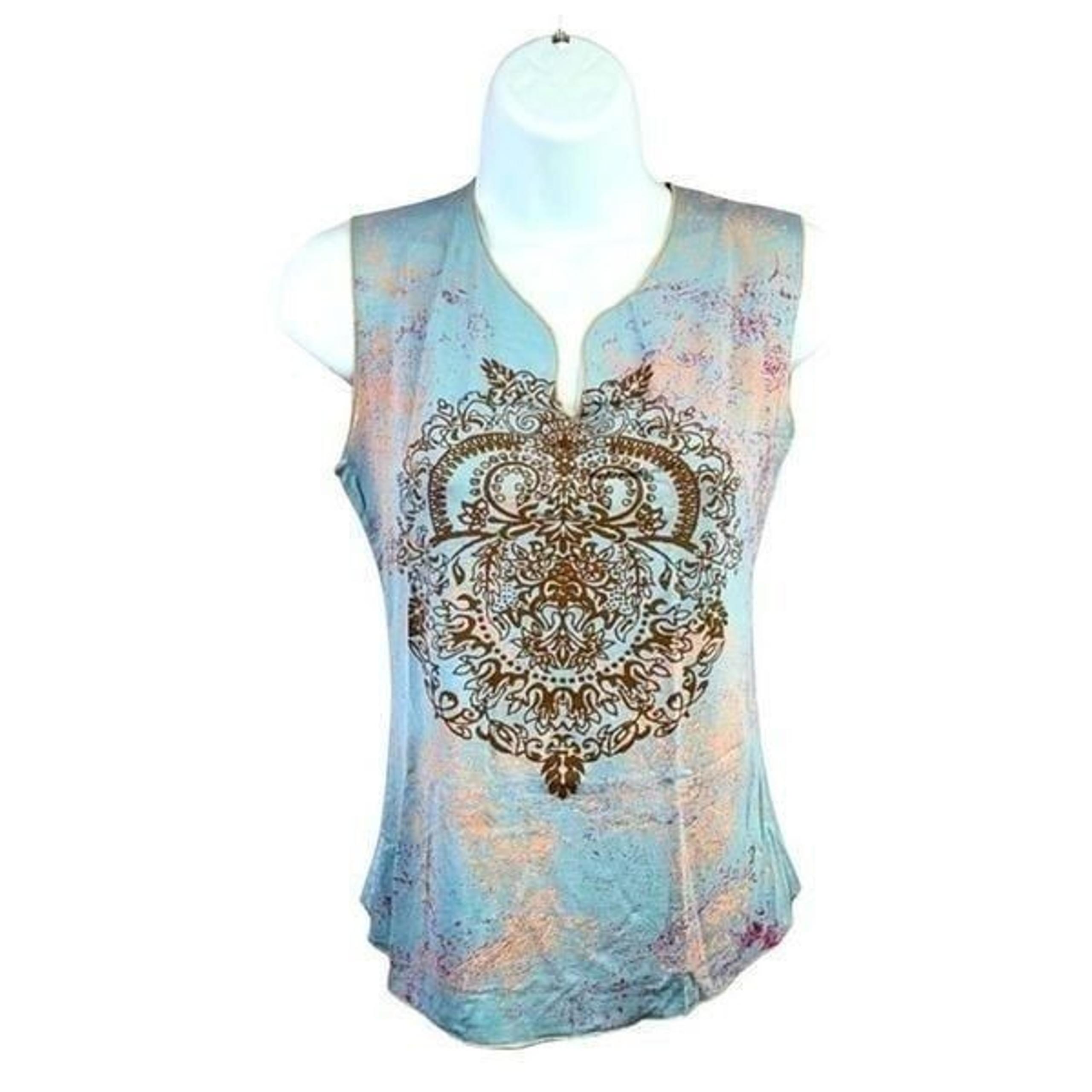 TWIGGY Blue, Brown, Tan, Purple Polyester Sleeveless Muscle Top Size M