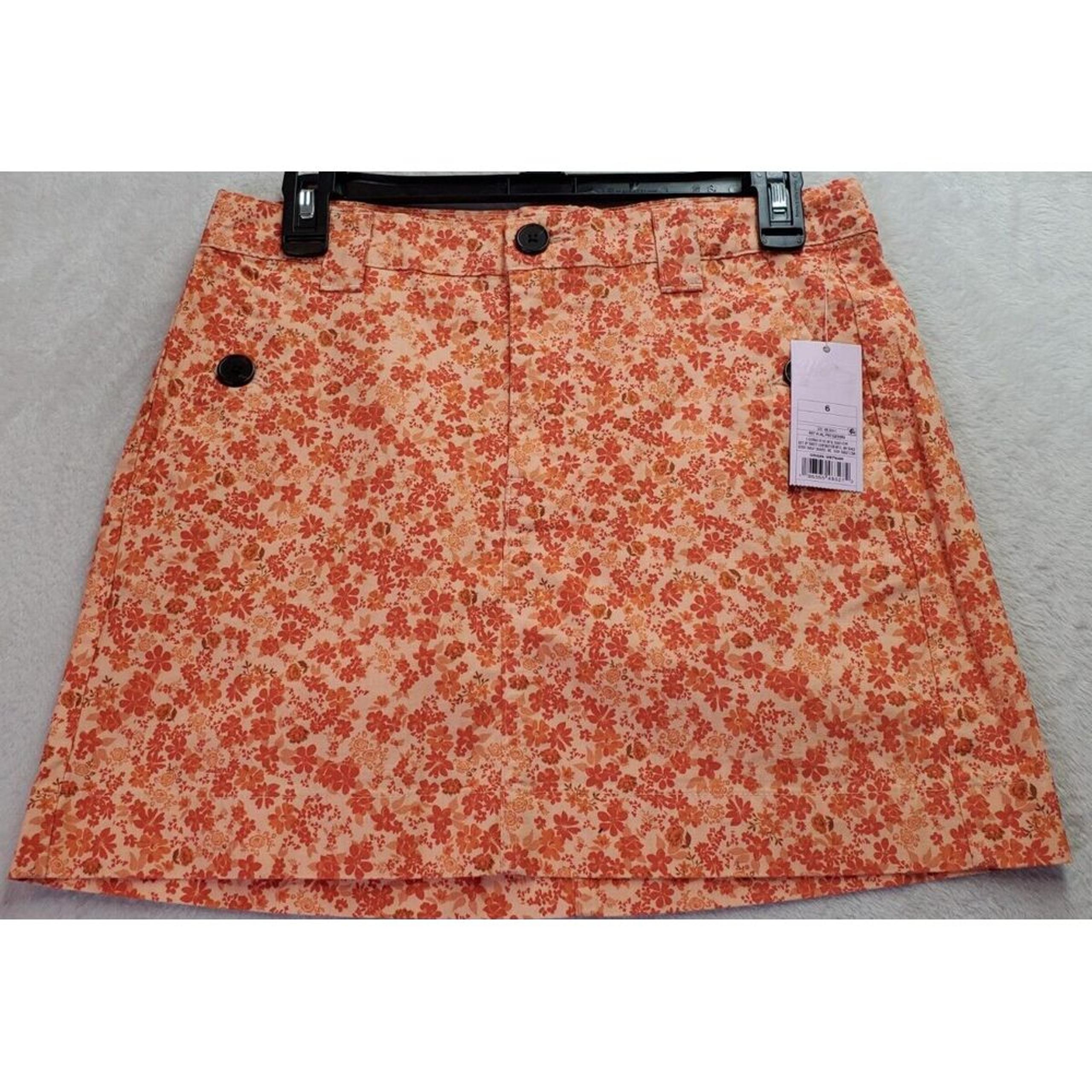 Wild Fable A Line Skirts Women Sz 6 Orange Floral Cotton Pocket Adjustable Waist