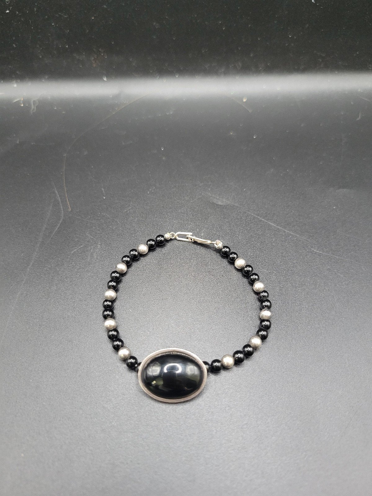Sterling silver black onyx oval bracelet
