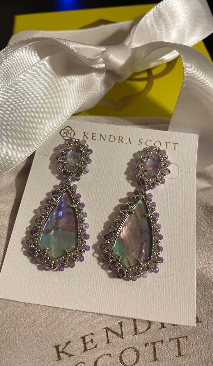 NWT 98 Kendra Scott Beaded Camry Drop Earrings with KS Box Cloth Bag & Bow