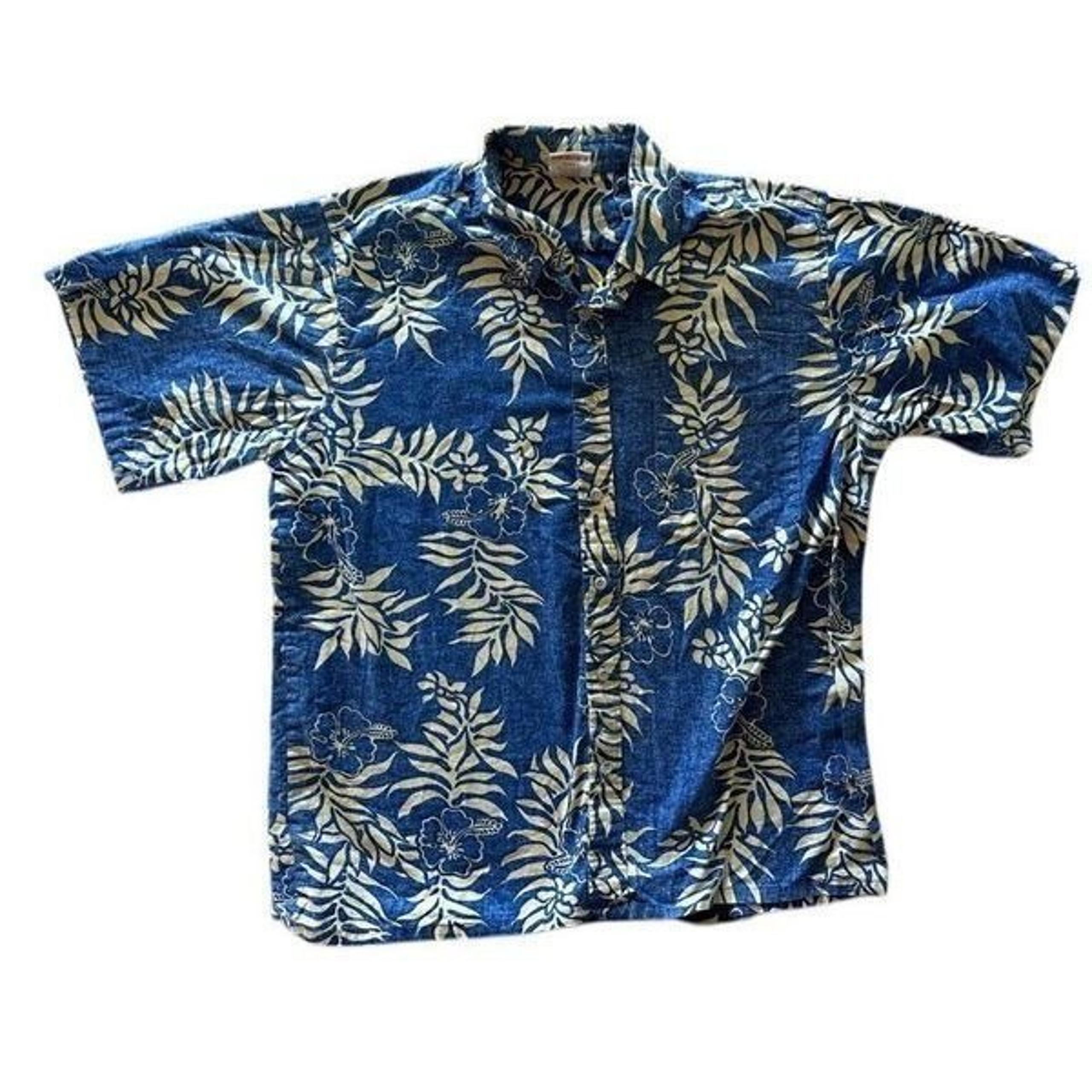 Vintage Barefoot Hawaiian Shirt Men’s Size XL Blue Floral Made in USA Aloha