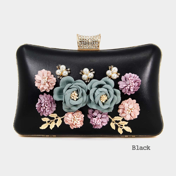 Flower Pearl Square Evening Clutch Bag