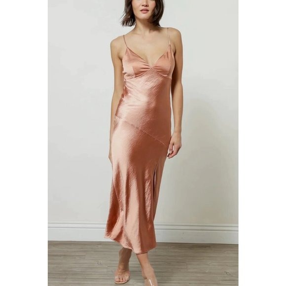 Line & Dot Lisa Midi Slip Dress Ginger Straps Satin Size US S