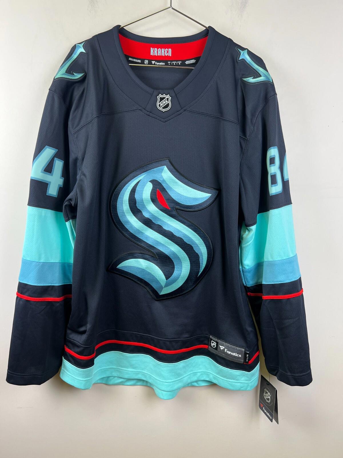 NWT Seattle Kraken Kakko #84 NHL Fanatics Breakaway Jersey Men's L Navy Teal