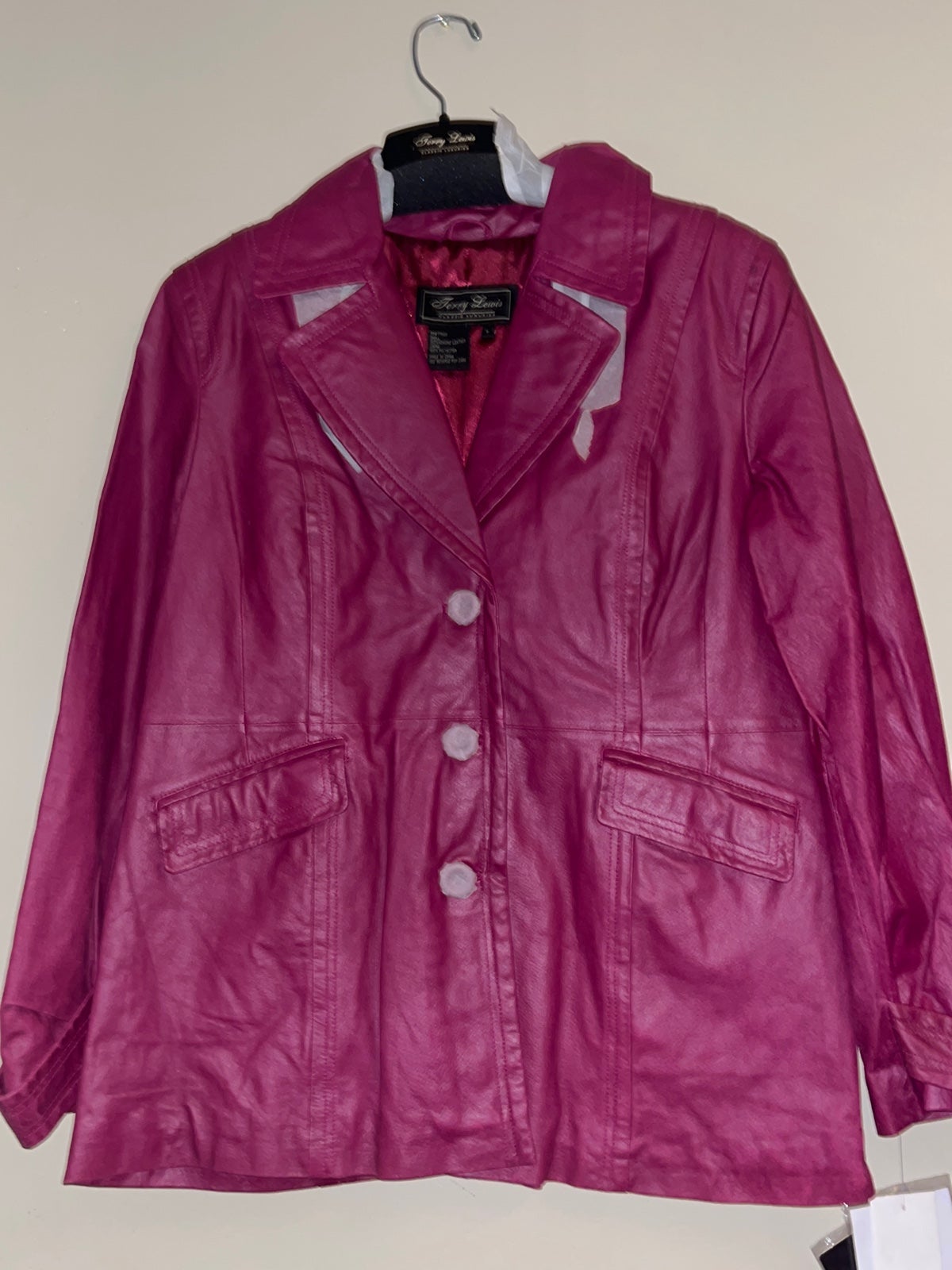 NWT Real Leather Fushia Terry Lewis Pea Coat