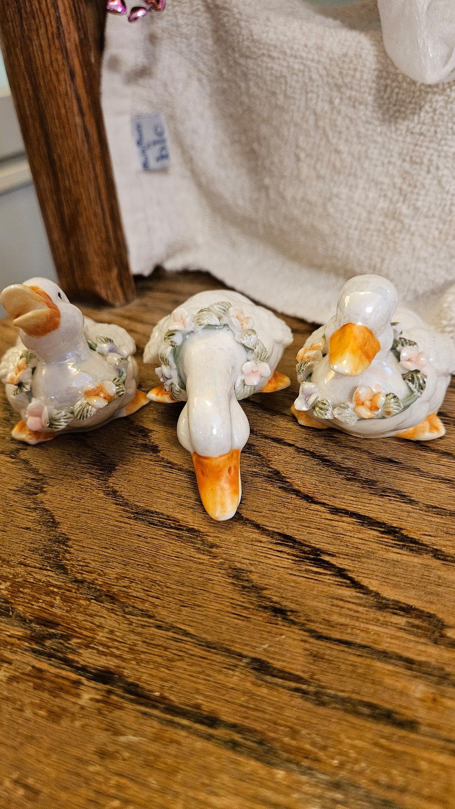 Set of 3 ceramic, shiny porcelain ducks with necklaces. These are so darn cute!!