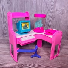 Vintage 90s retro 1990s Barbie Home Office play set w/ fish computer & fax work