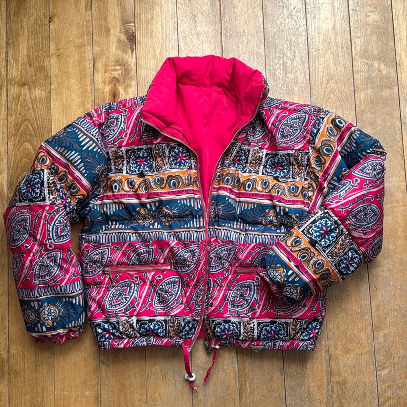 Fera Skiwear 80’s Reversible Ski Jacket Pink/Blue Print size 10