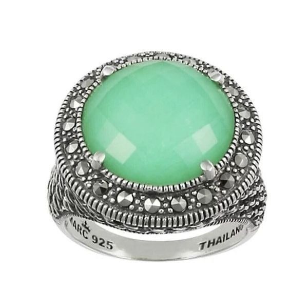 QVC Suspicion Size 7 Jade Sterling Silver Marcasite Ring Cocktail Signed New