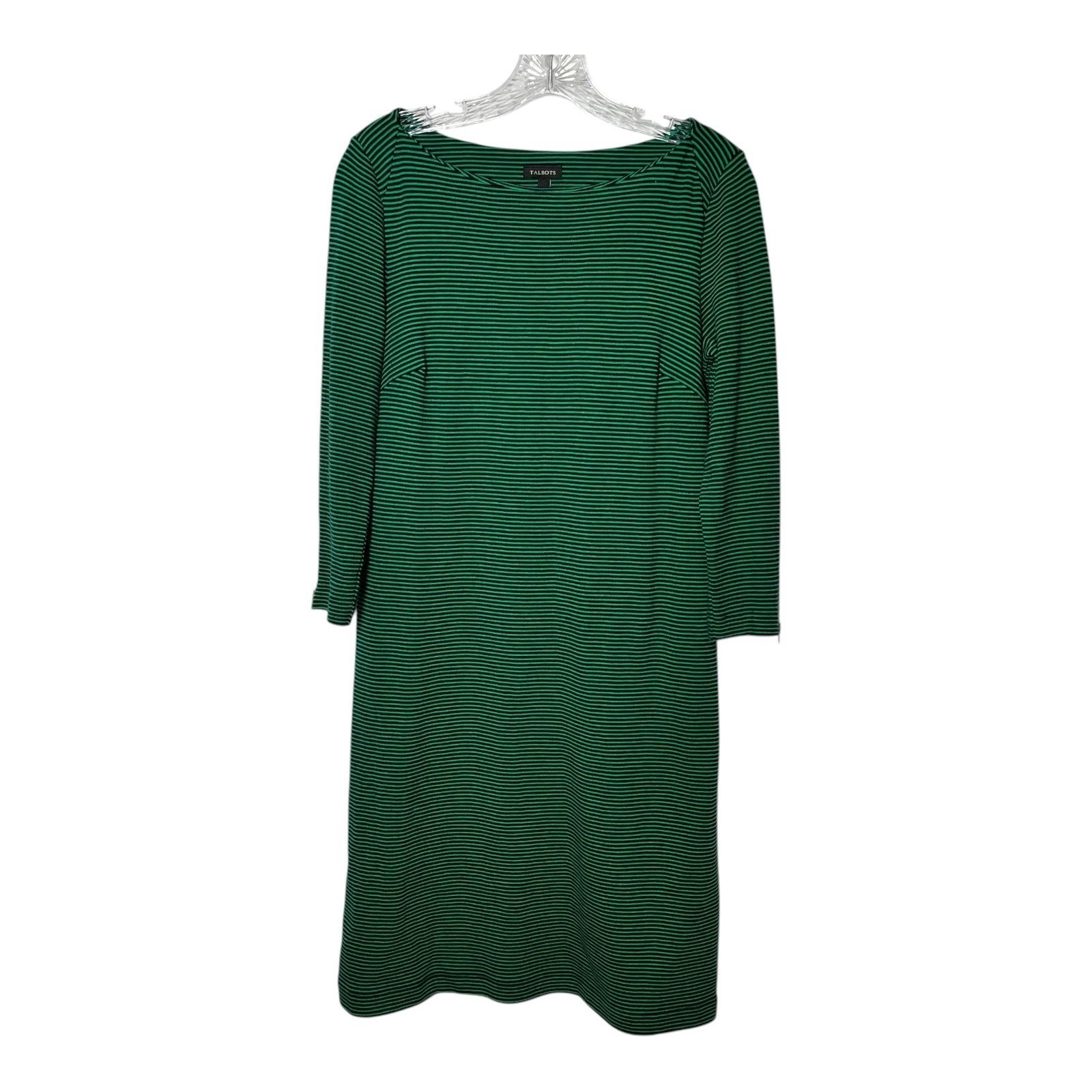 Talbots Green Black Striped Cotton Sheath Dress Good Zipper Size Small