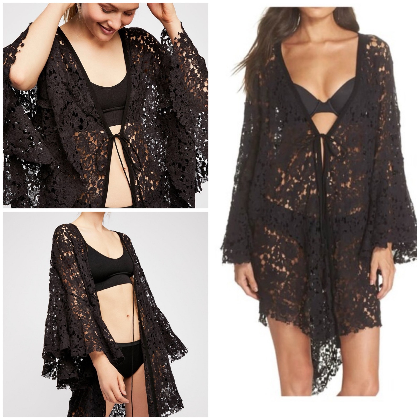 Intimately Free People Move Over Lace Robe Black Size Medium (no size tag)