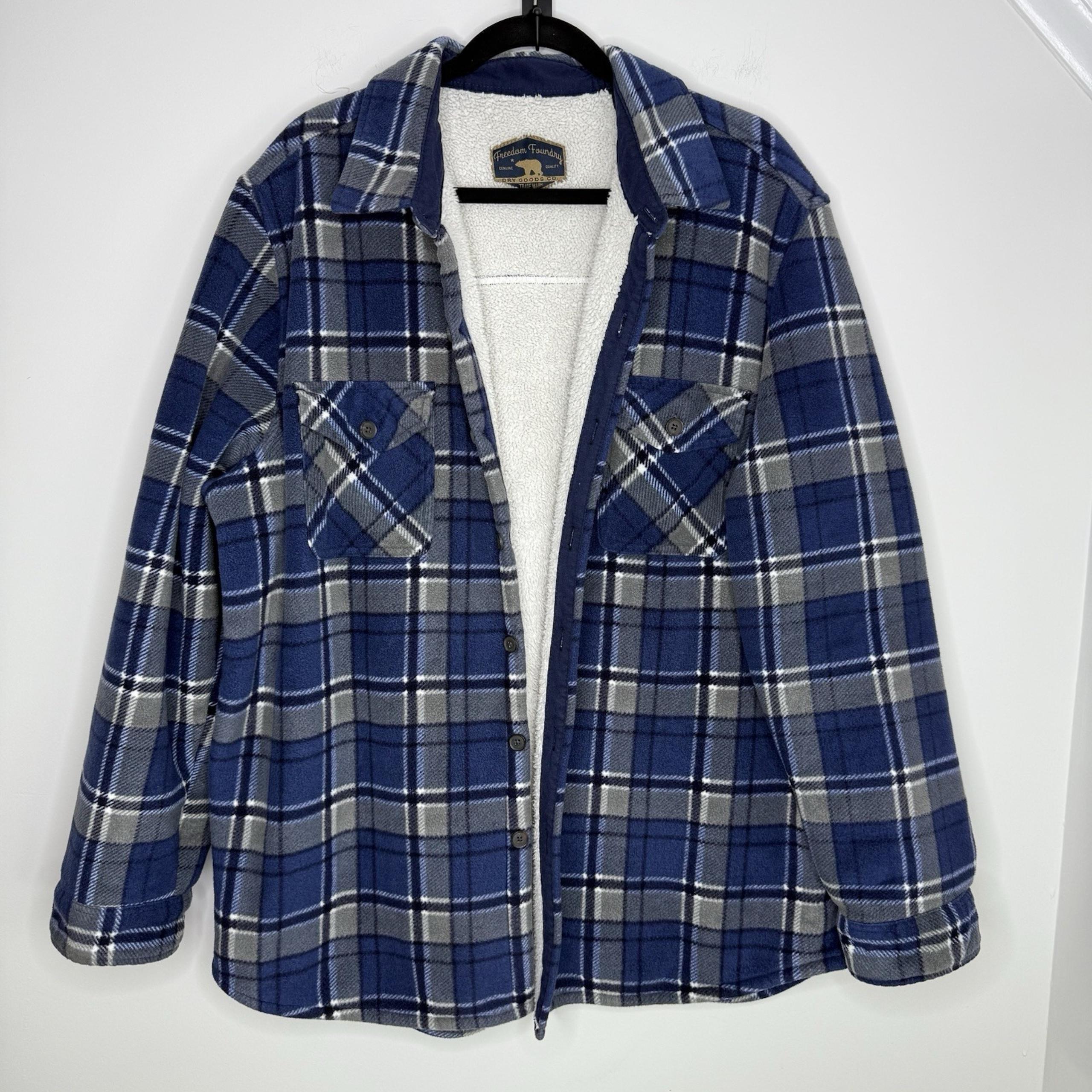 Freedom Men's Sherpa Fleece Super Plush Shirt Jacket Plaid Blue XXL 083 - Foundry