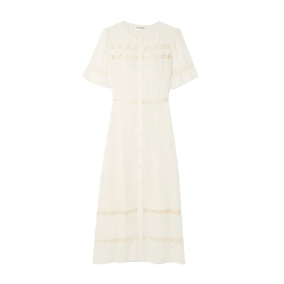 NWT Reformation Surrey in Ivory Lace Trim Midi Button Down Shirt Dress 0