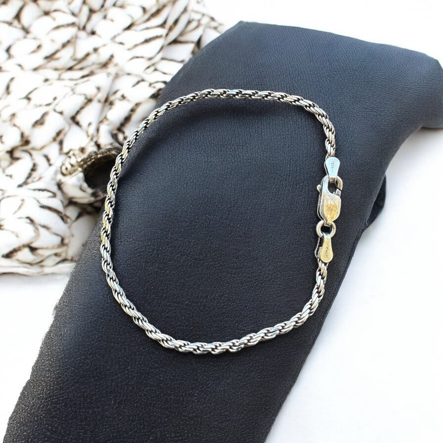 Italian Sterling Silver Rope Bracelet 7”