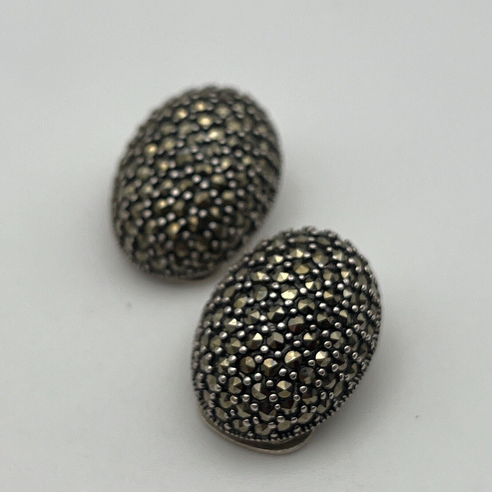 Vintage Thailand Marcasite Oval Sterling Silver 925 Oval Earrings