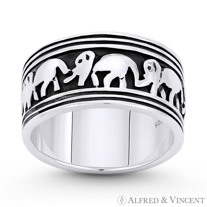 Elephant Herd Animal Charm Eternity Band in .925 Sterling Silver - Size 11