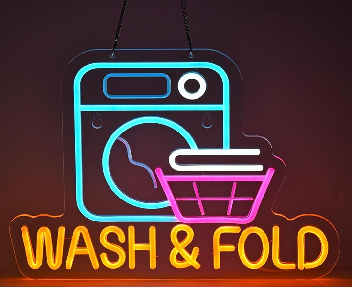 Vivid Bright Colorful “Wash & Fold” LED Light Laundry Room Wall Decoration