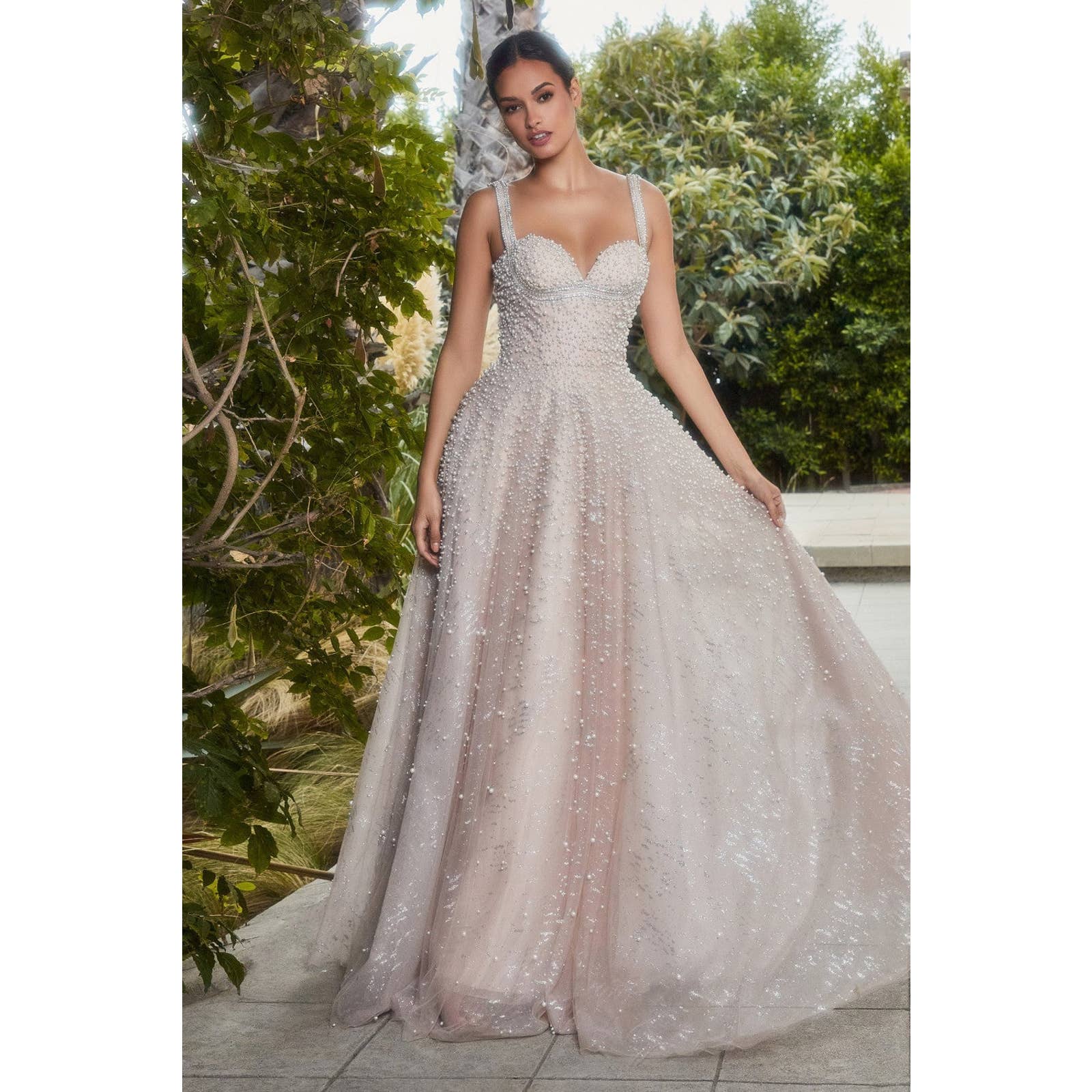 BALL Prom GOWN with crystal strap Pearl Glitter Embroidery Evening Dress