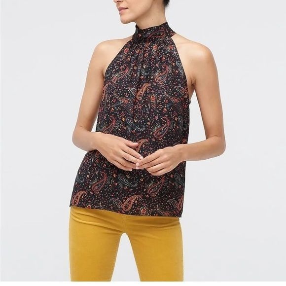 J. Crew Factory Zoe Paisley Metallic Tie-Neck Top NWT Large