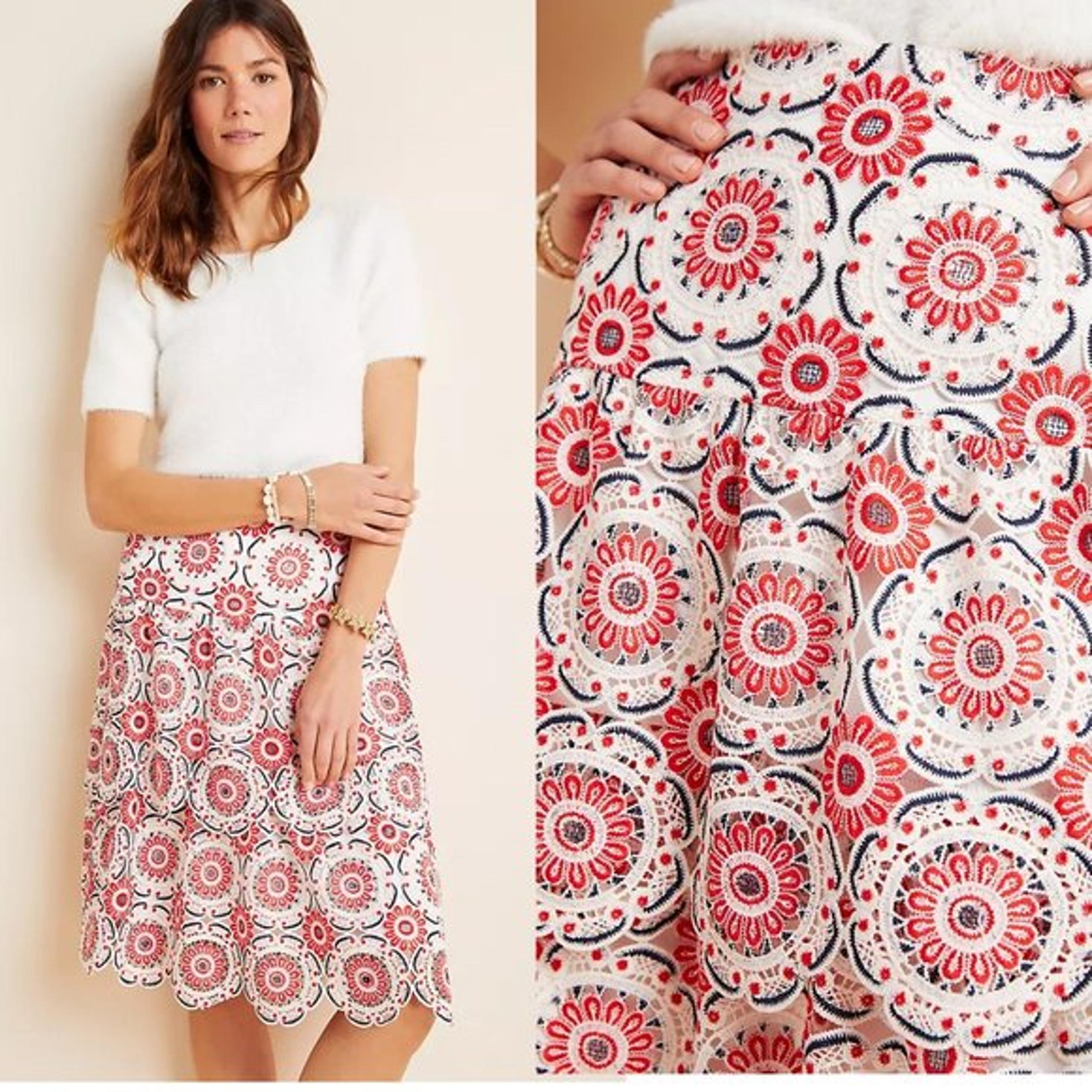 Anthropologie Brynn Embroidered Lace Midi Skirt