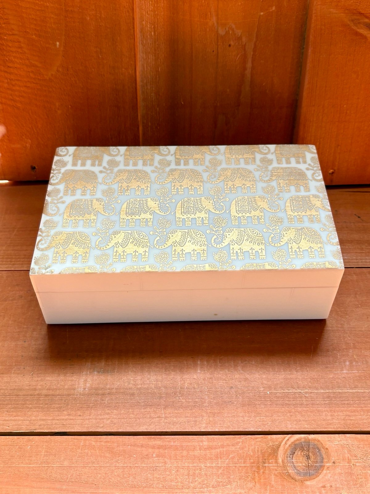 Gold Elephant Storage Box Jewelry Desk Decor Sustainable Mango Wood 8x6x2