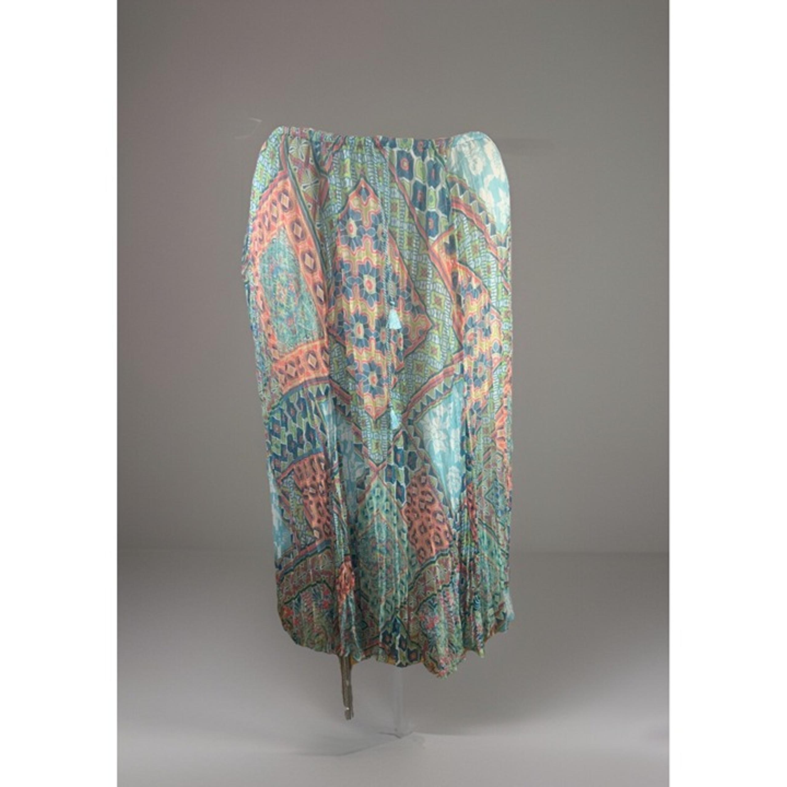 RUBY RD Women Maxi Flare Skirt Size 18W Blue pink geometric floral Lined Pleated