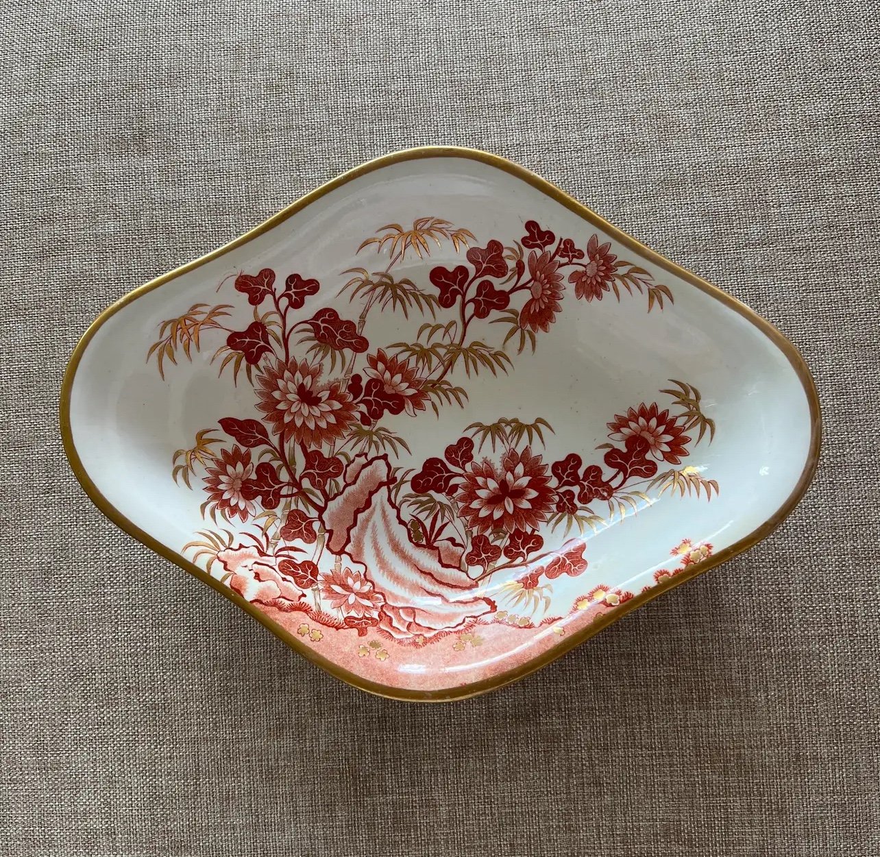 Very Rare Circa 1810 Spode Creamware Red Orange Chinese Bamboo Pattern Serving B
