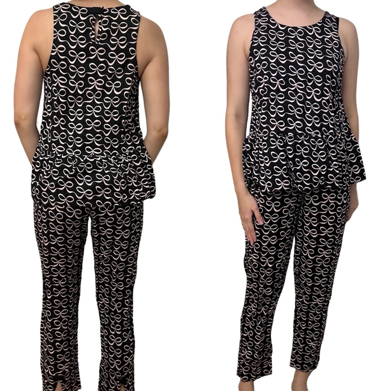 Kate Spade Pajamas Set Coquette Dainty Bow Designer Black Pink Size Medium