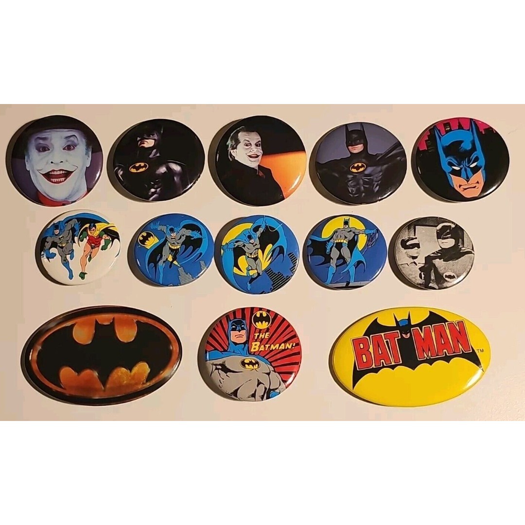 VINTAGE 1980's LOT of 13 BATMAN pins / buttons DC Comics pin button