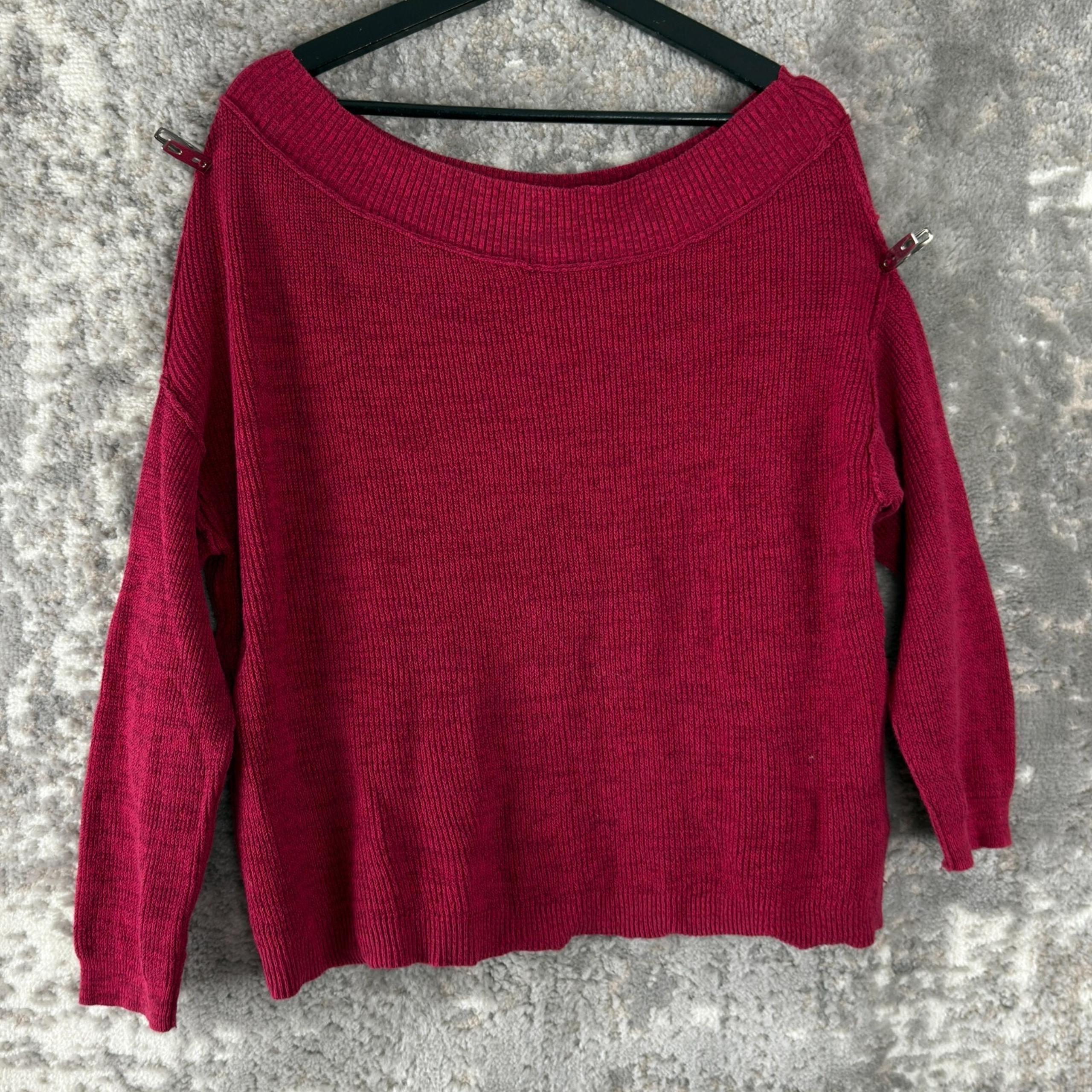 Torrid Plus Sz 1X Linen Cotton Blend Boat Neck Sweater Red Long Sleeve Casual