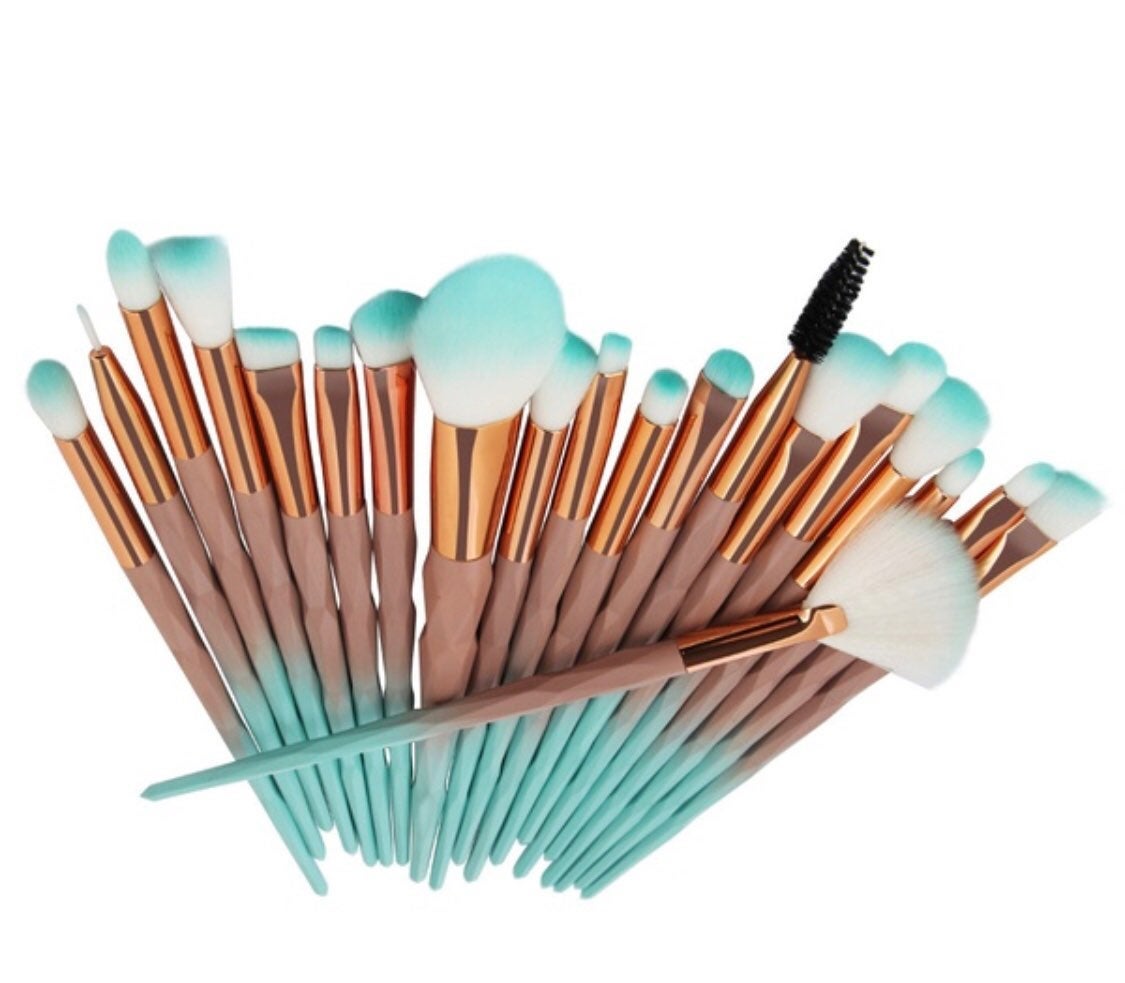 20-Pc Mint/Champagne Prof Makeup Brush