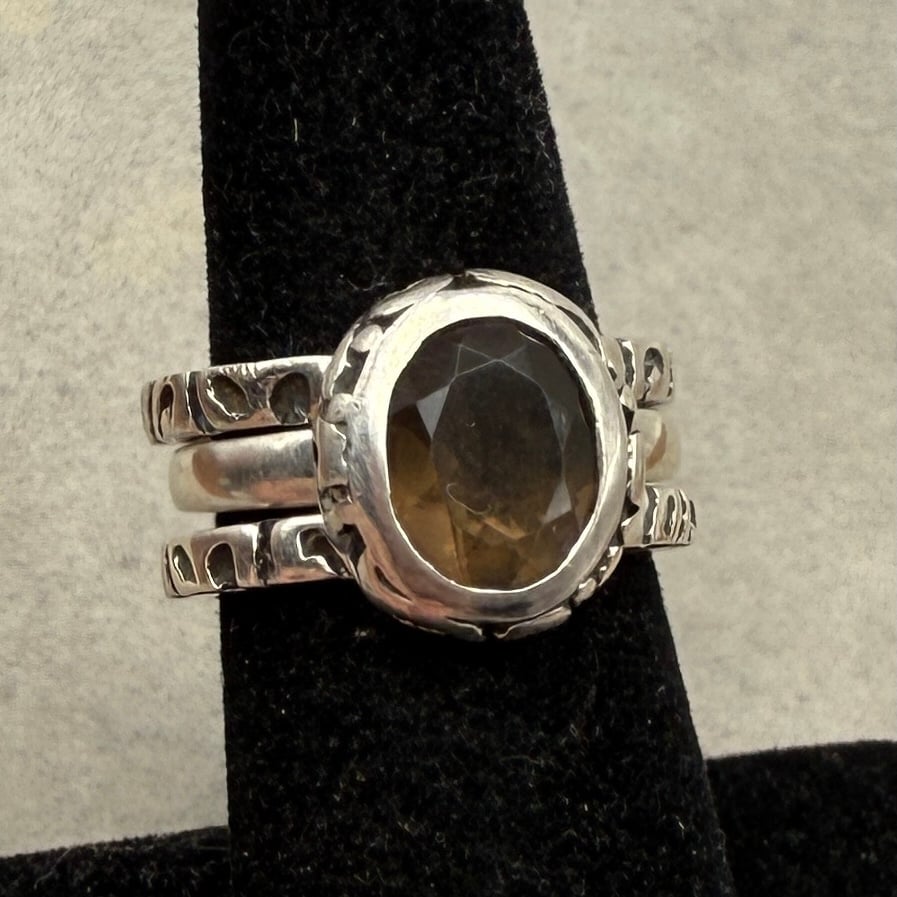Silpada Sterling Silver and Smoky Quartz 3 Stack Rings Set, Stack fits Sz 6