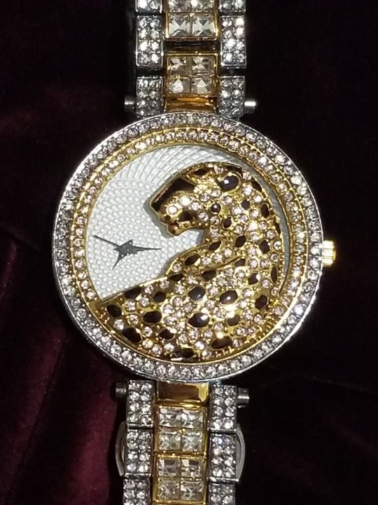 Two Tone Gold & CZl Leopard Watch