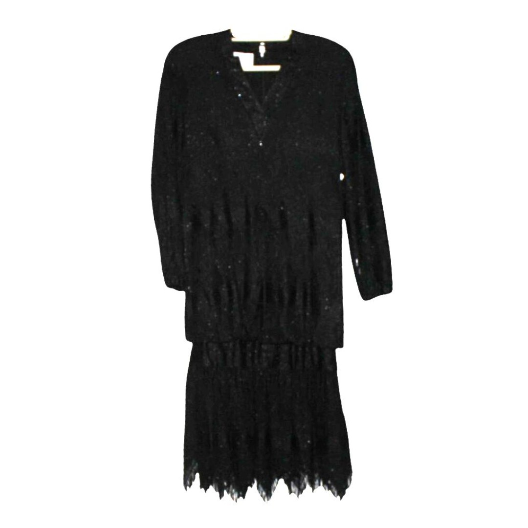 Unique Vintage 1920's Style Flapper Dress Women's Sz Med Black Glittered