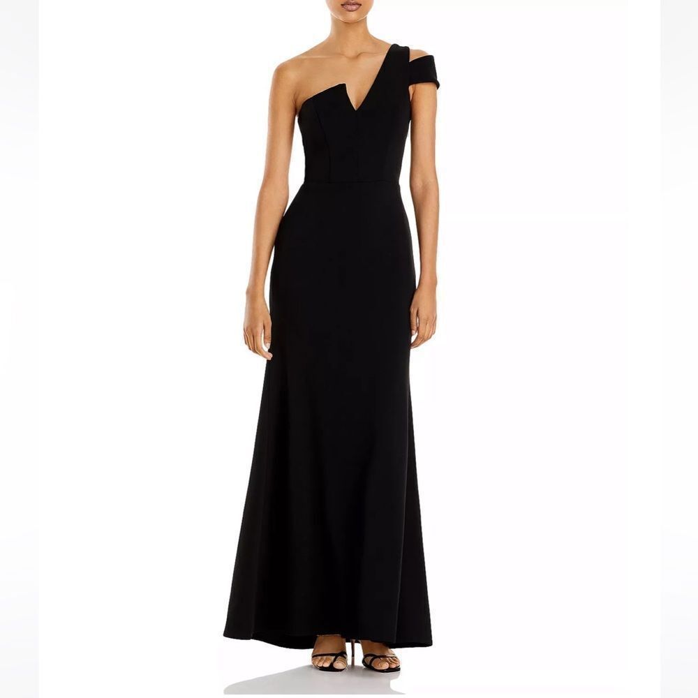 AQUA One-Shoulder Ruffled Gown