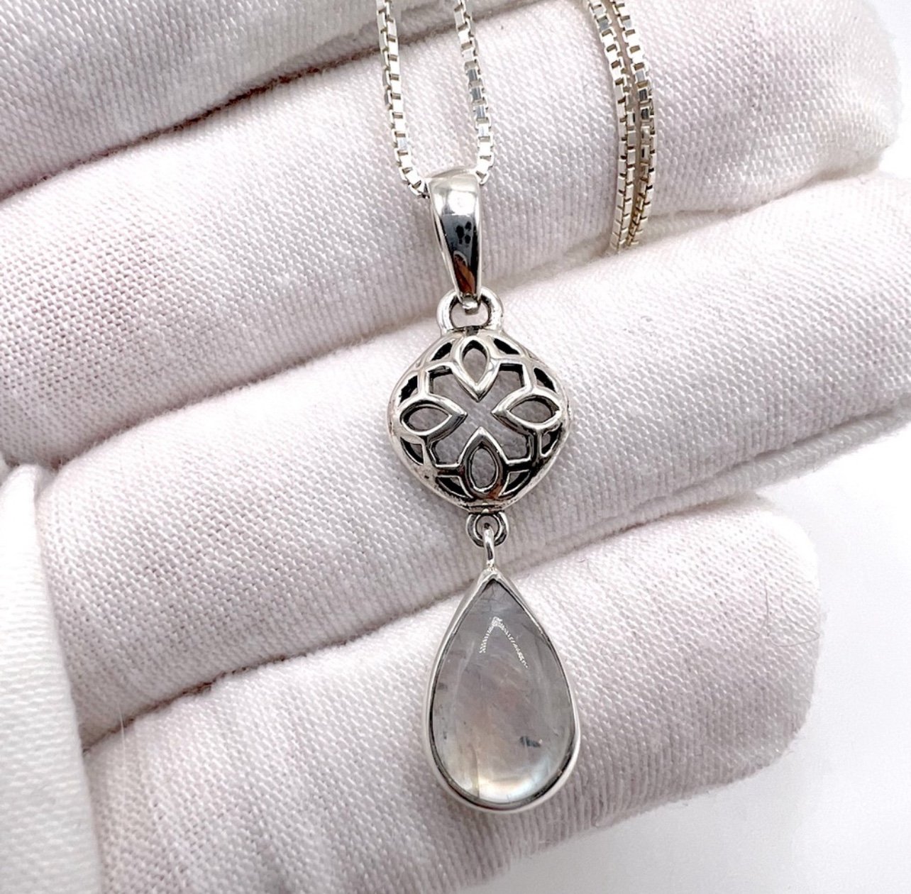 Rainbow Moonstone .925 Sterling Silver Necklace