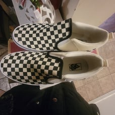 Vans Asher black and white checker slip ons, new in box, tags off